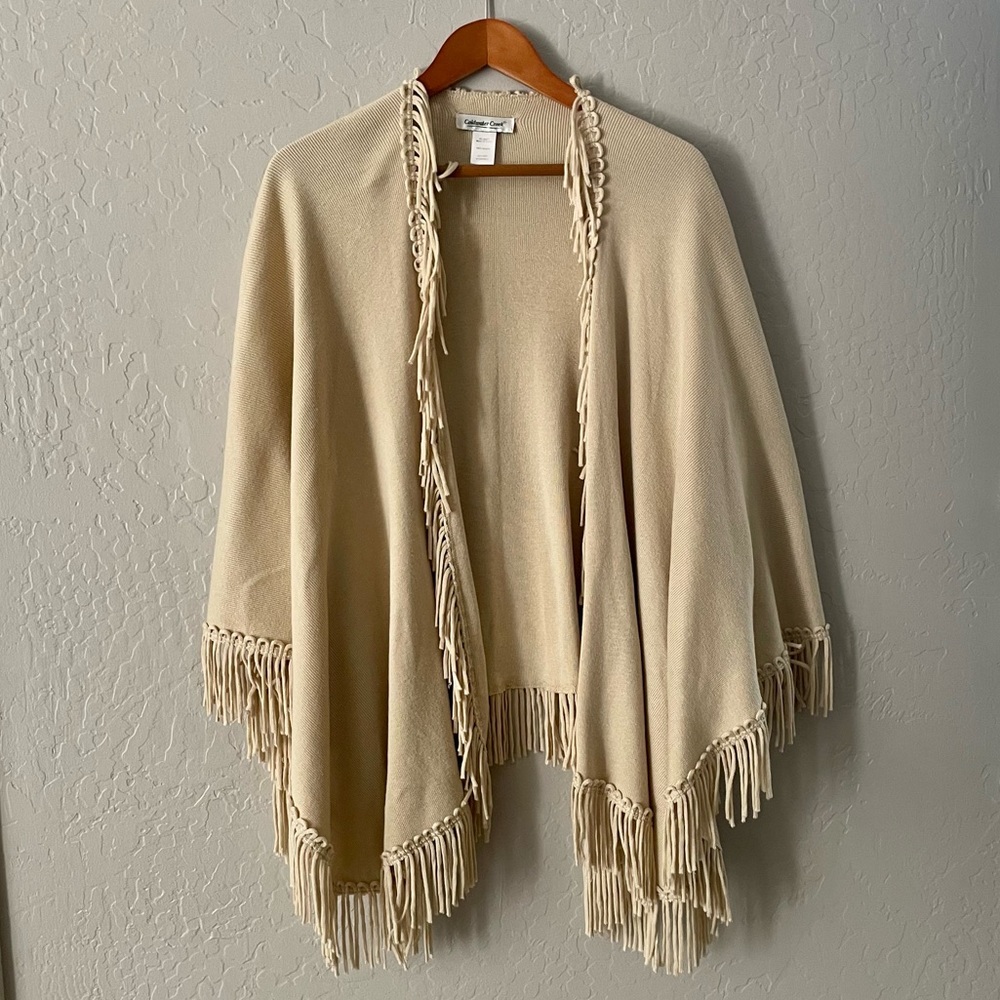 Coldwater Creek Fringe Trim Poncho Wrap